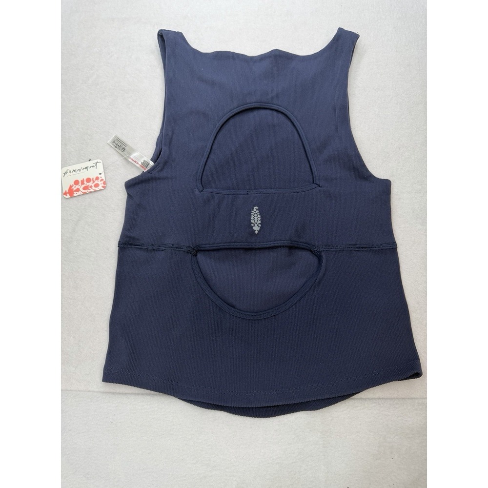 Free People Free Throw Unwind Cami Womens M/L Navy New Ribbed Cut-Out Back - Picture 6 of 6